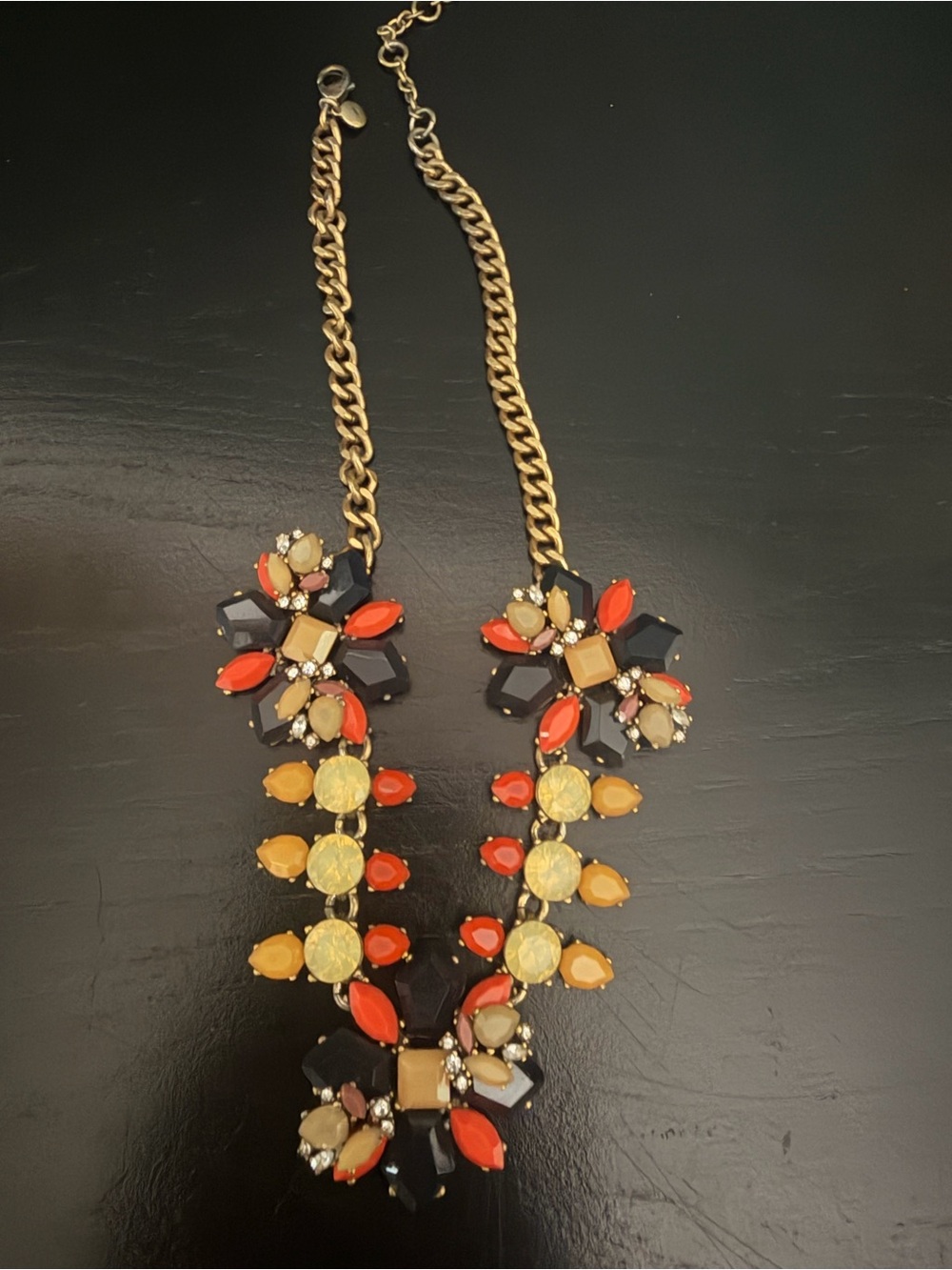 J. Crew Gold-Tone Floral Statement Necklace in Orange, Yellow & Black